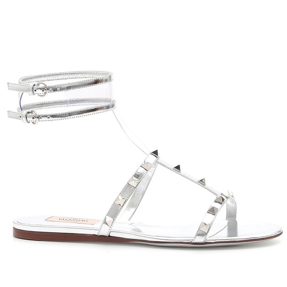VALENTINO ROCKSTUD SILVER  SANDALS - Picture 2 of 8